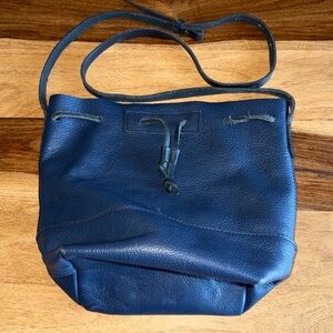 J. Crew Downing Blue Leather Crossbody Bucket Bag